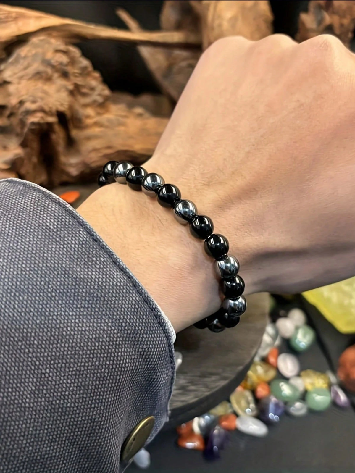 8mm Hematite Obsidian Powerful Protection Bracelet, Grounding, Absorb Negative Energy Bracelet For Men Women Vintage Jewelry Parts, Birthday Gifts
