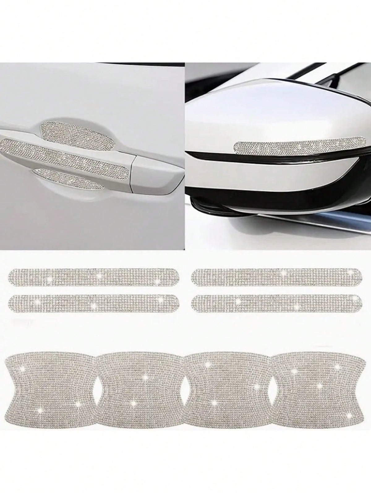 8pcs Shiny Car Door Handle Protective Sticker, Sparkly Car Accessories, Women Shiny Door Handle Cover, Car Crystal Rhinestone Door Bowl Protectve Decal, Shiny Accessories, Women Stickers