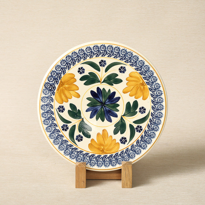A Societe Ceramique handpainted floral serving plate with spongeware borders c. 1940