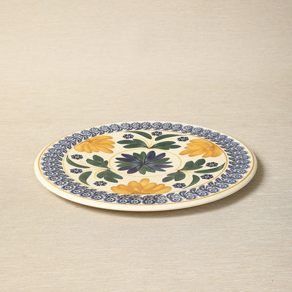 A Societe Ceramique handpainted floral serving plate with spongeware borders c. 1940