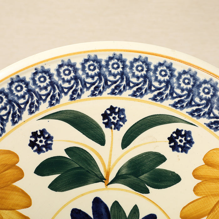 A Societe Ceramique handpainted floral serving plate with spongeware borders c. 1940