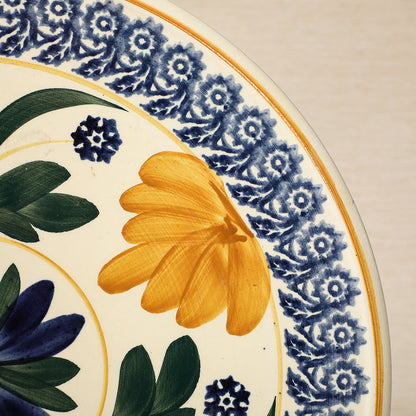 A Societe Ceramique handpainted floral serving plate with spongeware borders c. 1940