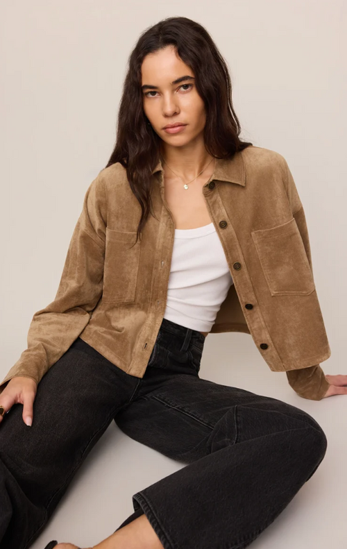All Day Cropped Suede Jacket, Light Sand - 13 Hub Lane   |  Suede Jackets