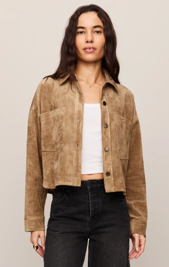 All Day Cropped Suede Jacket, Light Sand - 13 Hub Lane   |  Suede Jackets