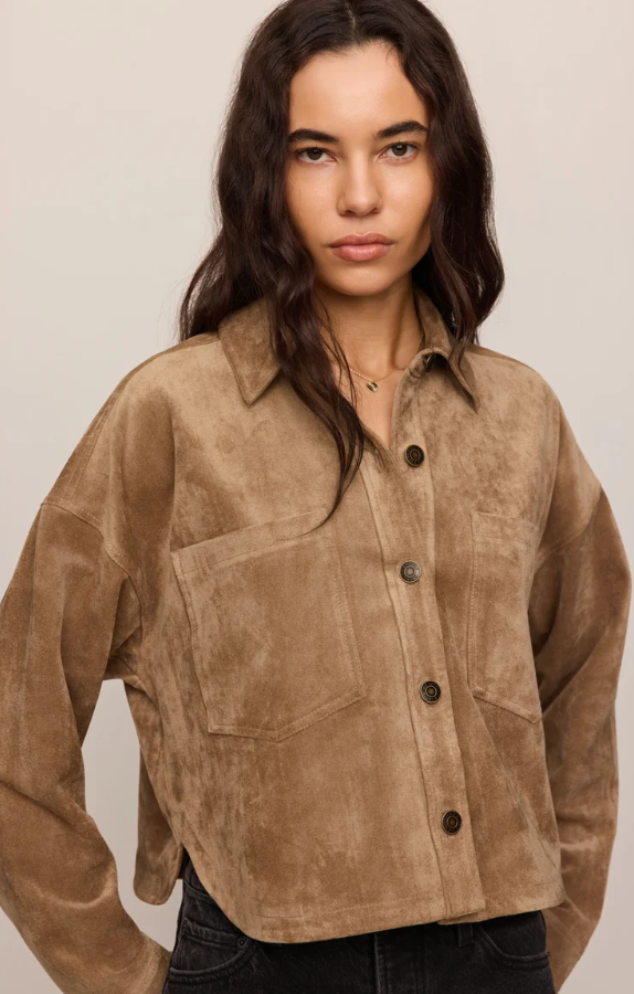 All Day Cropped Suede Jacket, Light Sand - 13 Hub Lane   |  Suede Jackets