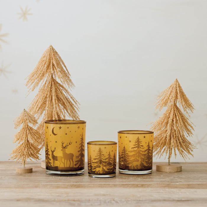 Amber Etched Candle holder