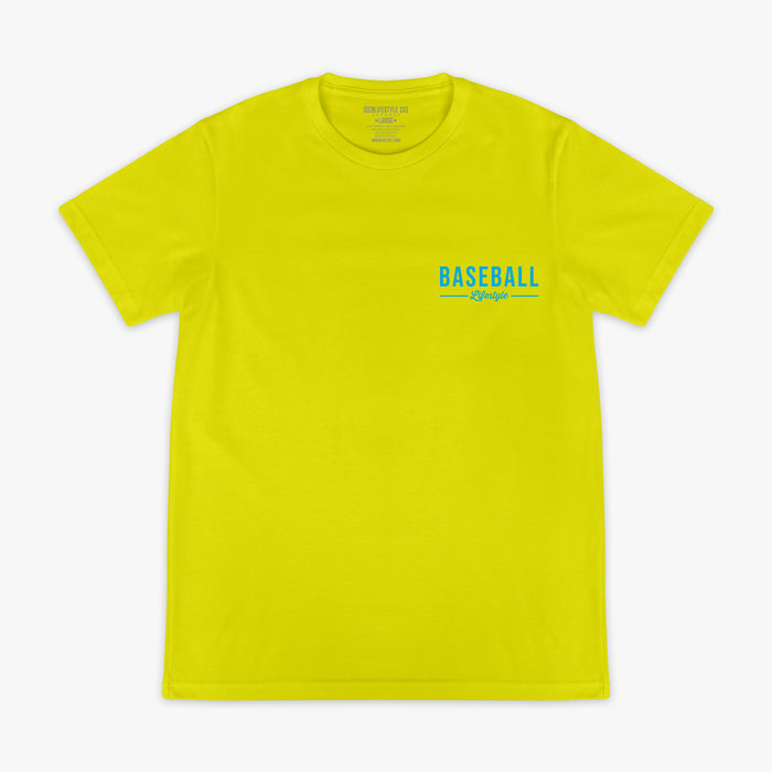 Yellow t-shirt with 'BASEBALL' text on a white background