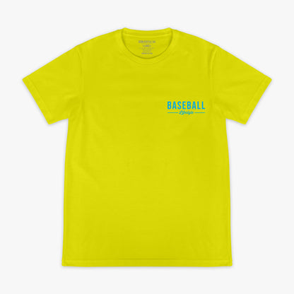 Yellow t-shirt with 'BASEBALL' text on a white background