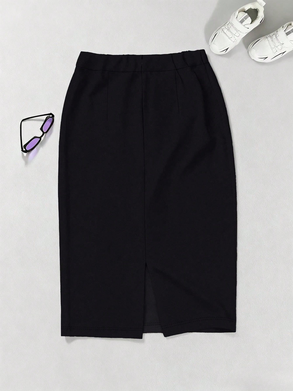 Autumn Commute Gemstone Rose Solid High Waist Pencil Skirt Professional Back To School