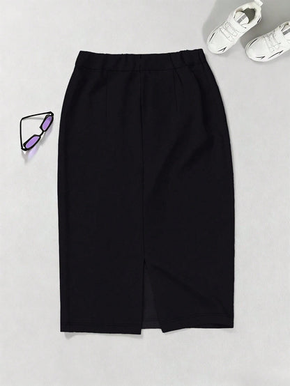 Autumn Commute Gemstone Rose Solid High Waist Pencil Skirt Professional Back To School