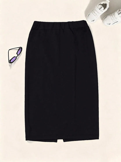 Autumn Commute Gemstone Rose Solid High Waist Pencil Skirt Professional Back To School