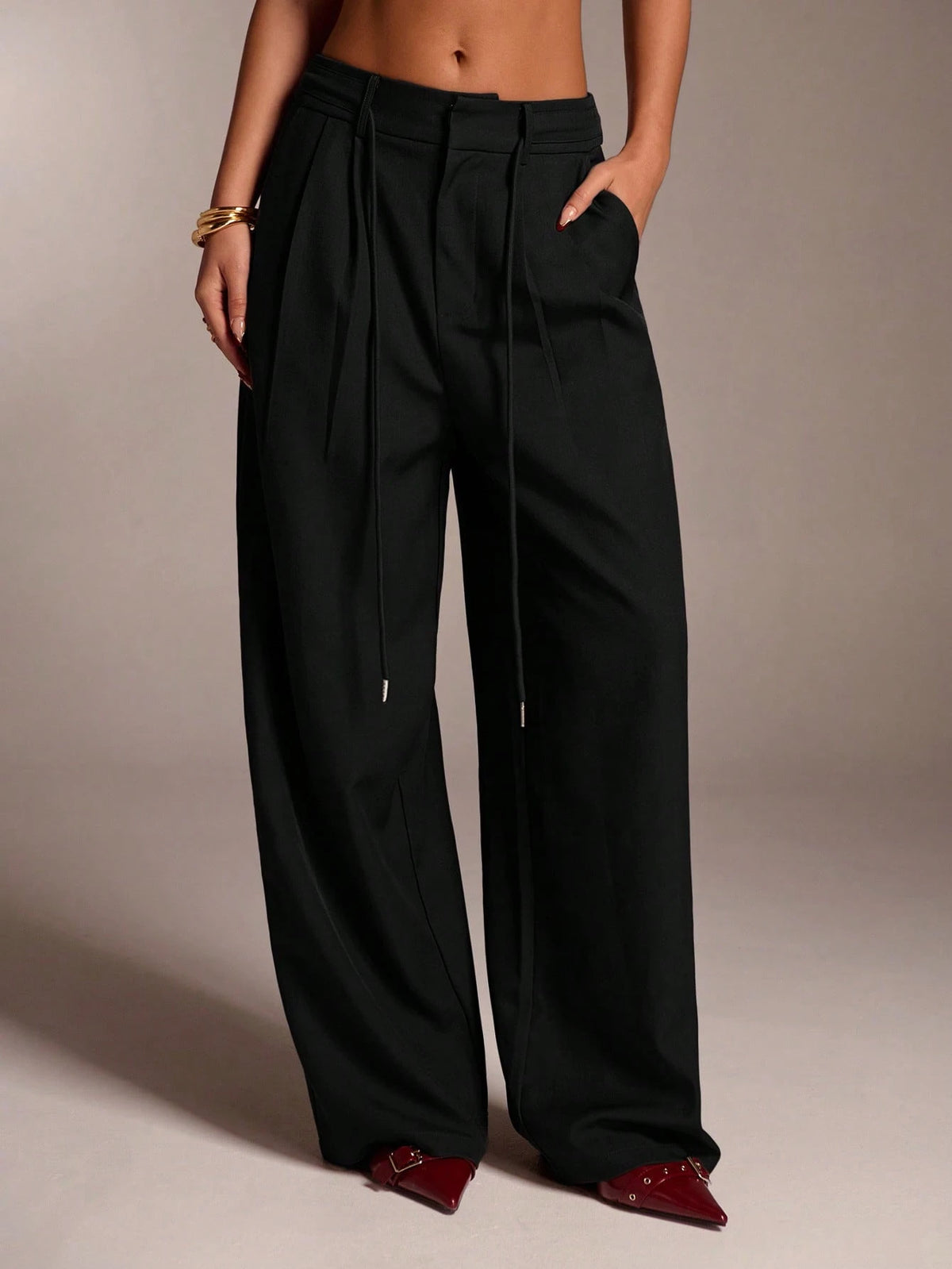 Avantive Black Winter Casual Date Pants Women,High Waisted Wide Leg Palazzo Pants,Elegant Office Business Work Clothes,Streetwear Y2k Baggy Straight Trousers