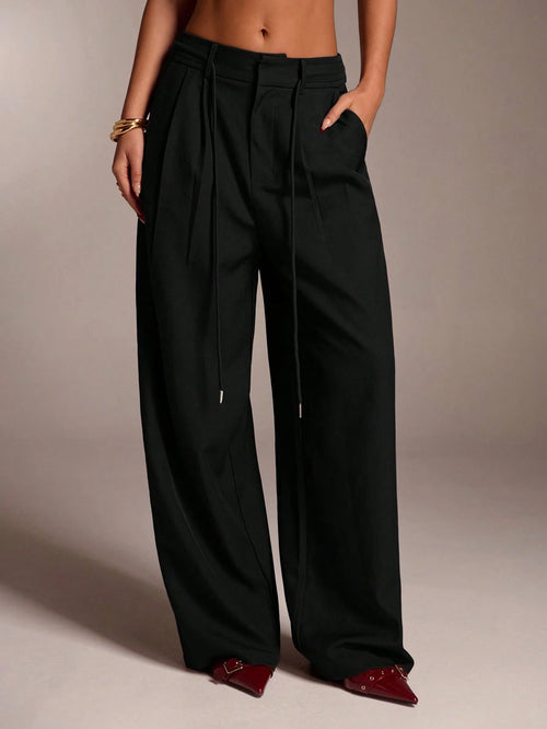 Avantive Black Winter Casual Date Pants Women,High Waisted Wide Leg Palazzo Pants,Elegant Office Business Work Clothes,Streetwear Y2k Baggy Straight Trousers