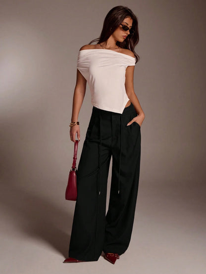 Avantive Black Winter Casual Date Pants Women,High Waisted Wide Leg Palazzo Pants,Elegant Office Business Work Clothes,Streetwear Y2k Baggy Straight Trousers