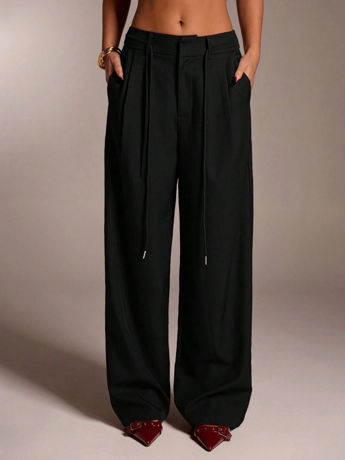 Avantive Black Winter Casual Date Pants Women,High Waisted Wide Leg Palazzo Pants,Elegant Office Business Work Clothes,Streetwear Y2k Baggy Straight Trousers