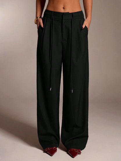 Avantive Black Winter Casual Date Pants Women,High Waisted Wide Leg Palazzo Pants,Elegant Office Business Work Clothes,Streetwear Y2k Baggy Straight Trousers