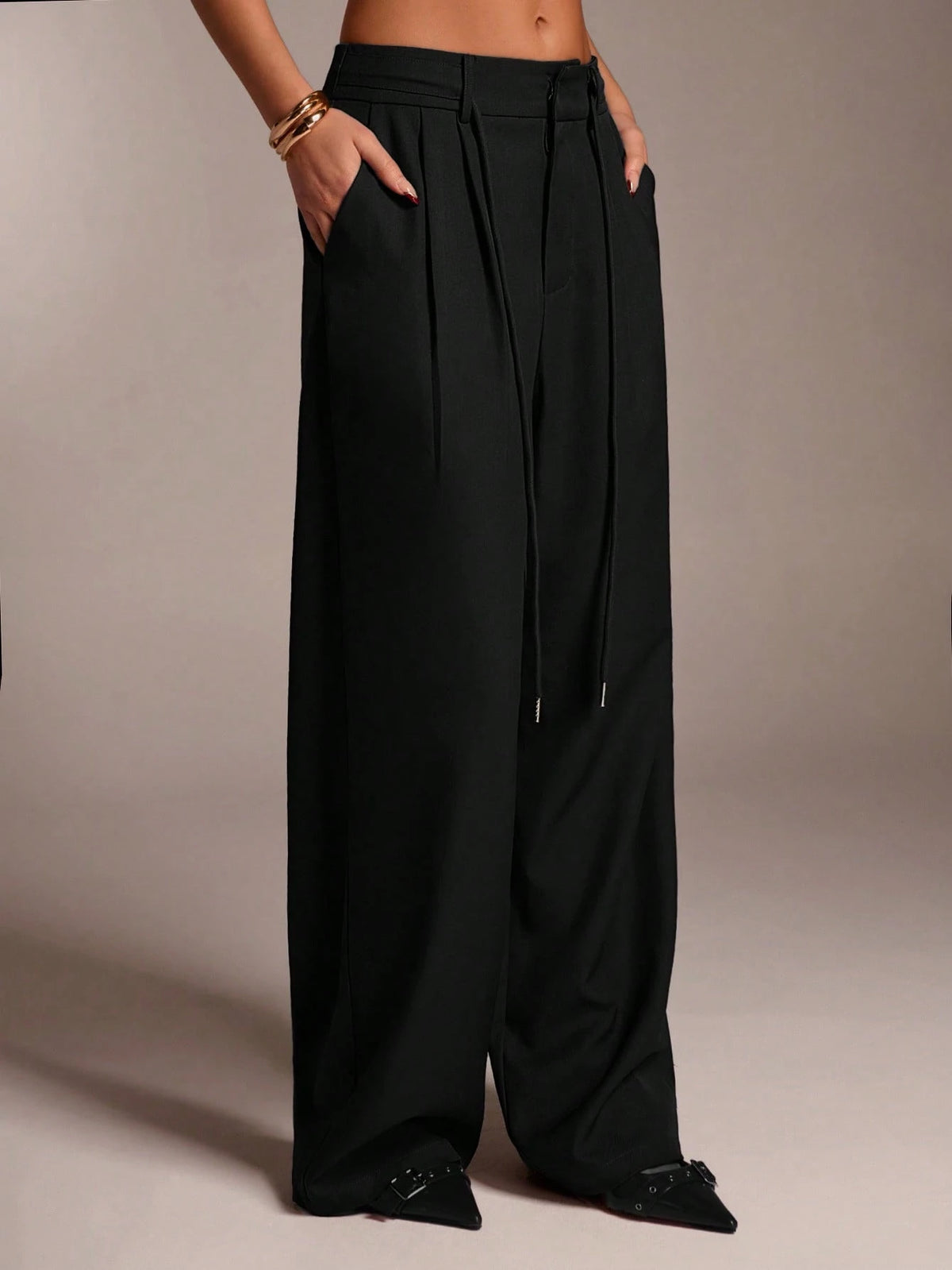 Avantive Black Winter Casual Date Pants Women,High Waisted Wide Leg Palazzo Pants,Elegant Office Business Work Clothes,Streetwear Y2k Baggy Straight Trousers