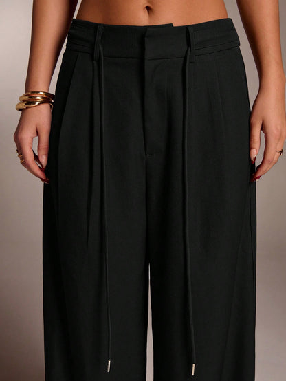 Avantive Black Winter Casual Date Pants Women,High Waisted Wide Leg Palazzo Pants,Elegant Office Business Work Clothes,Streetwear Y2k Baggy Straight Trousers