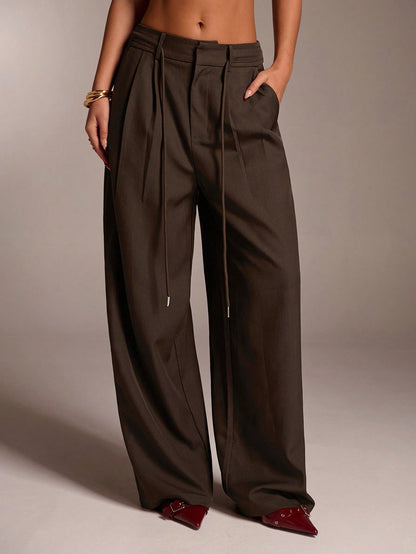 Avantive Black Winter Casual Date Pants Women,High Waisted Wide Leg Palazzo Pants,Elegant Office Business Work Clothes,Streetwear Y2k Baggy Straight Trousers