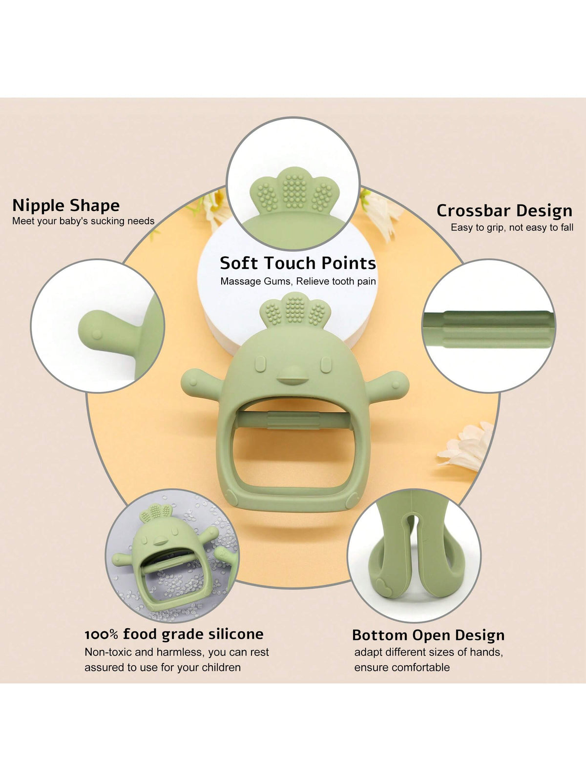 Baby Chick Teether, Silicone Teething Toy Mushroom Shaped Pacifier Massager For Infants