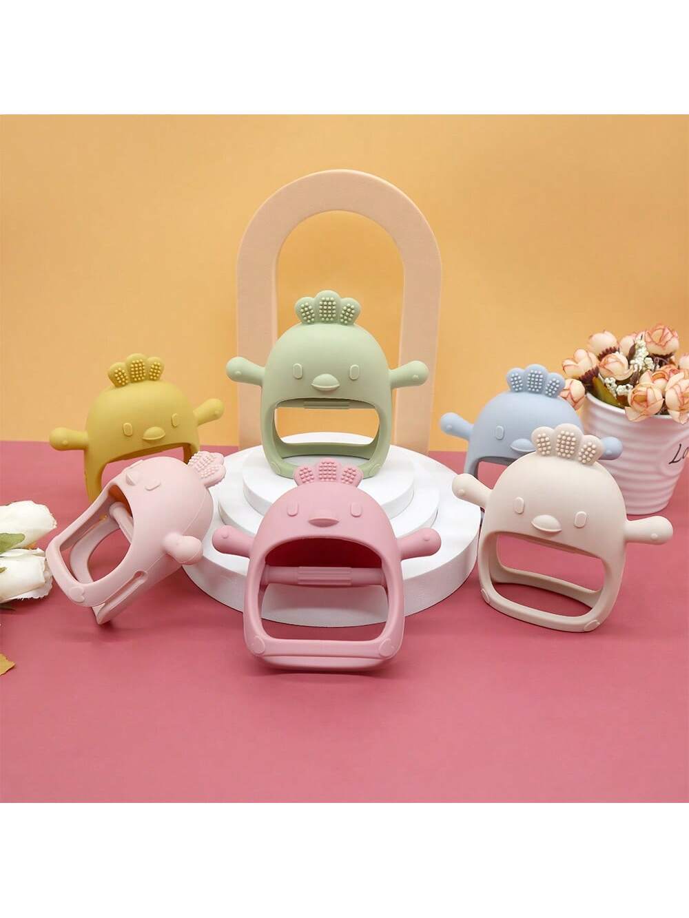 Baby Chick Teether, Silicone Teething Toy Mushroom Shaped Pacifier Massager For Infants