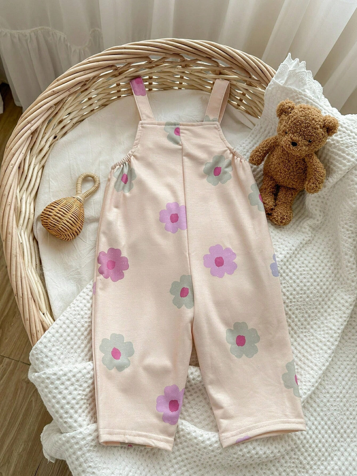 Baby Girl Cute Rabbit Patch Pink Corduroy Jumpsuit