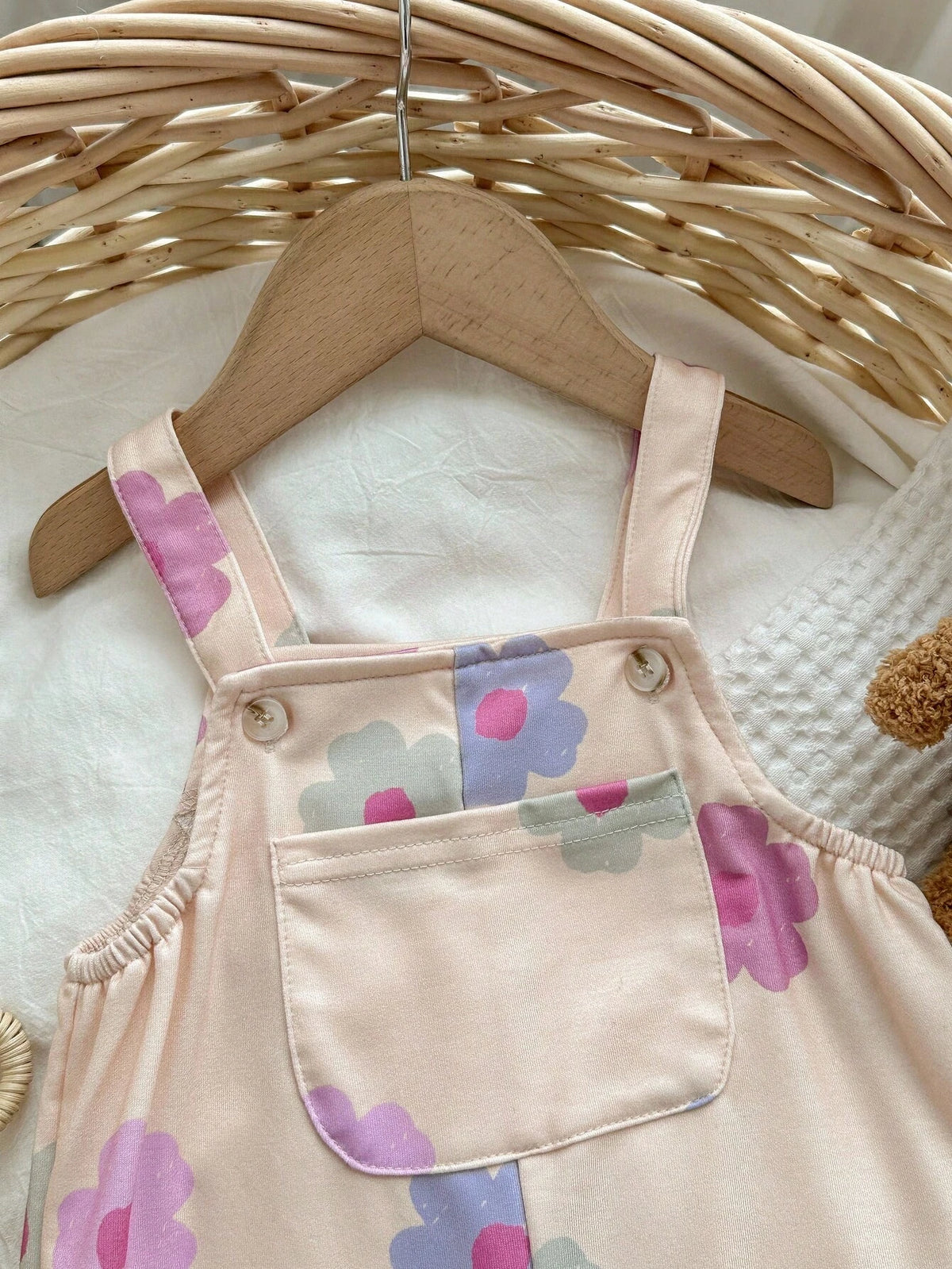 Baby Girl Cute Rabbit Patch Pink Corduroy Jumpsuit