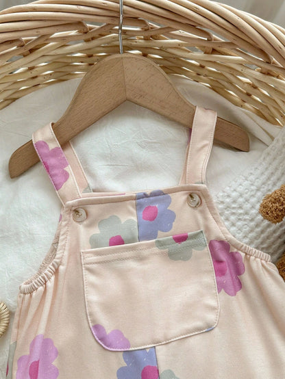 Baby Girl Cute Rabbit Patch Pink Corduroy Jumpsuit