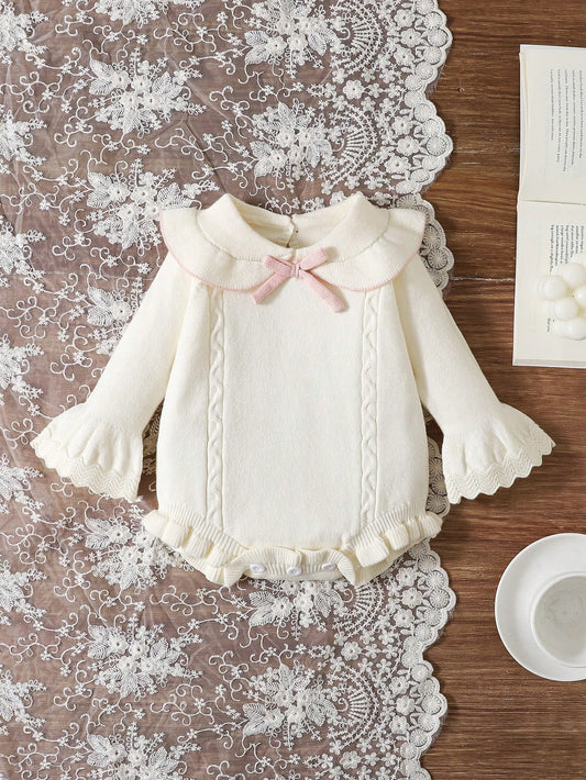 Baby Girls Sweater Onesies, Infant Baby Knit Long Sleeve Pullover Romper Bodysuit, Comfortable For Autumn/Winter, Cute And Stylish, Apricot Color, Fresh And Elegant, Suitable For Daily Wear, Hom