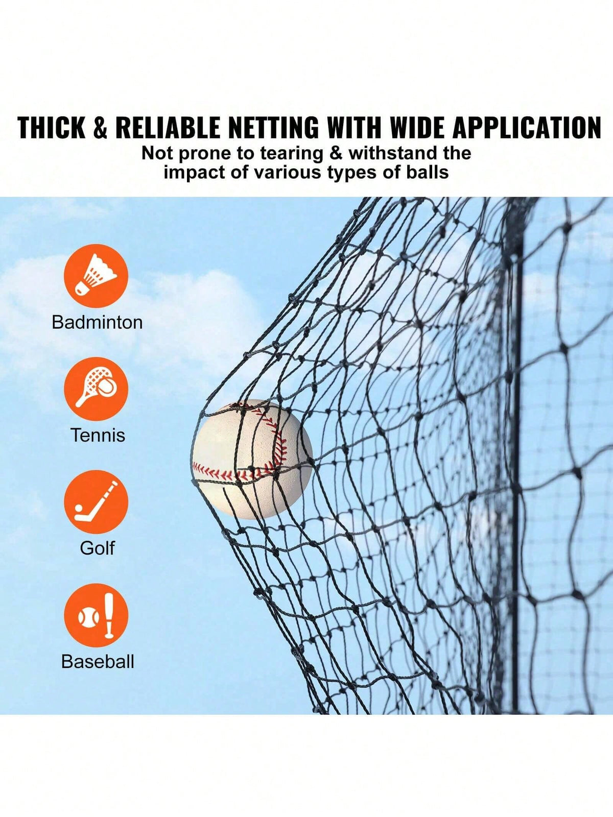 Baseball Batting Netting, Professional Softball Baseball Batting Hitting Training Net, Practice Portable Pitching Cage Net With Door & Carry Bag, Heavy Duty Enclosed PE Netting, 35FT (NET ONLY)