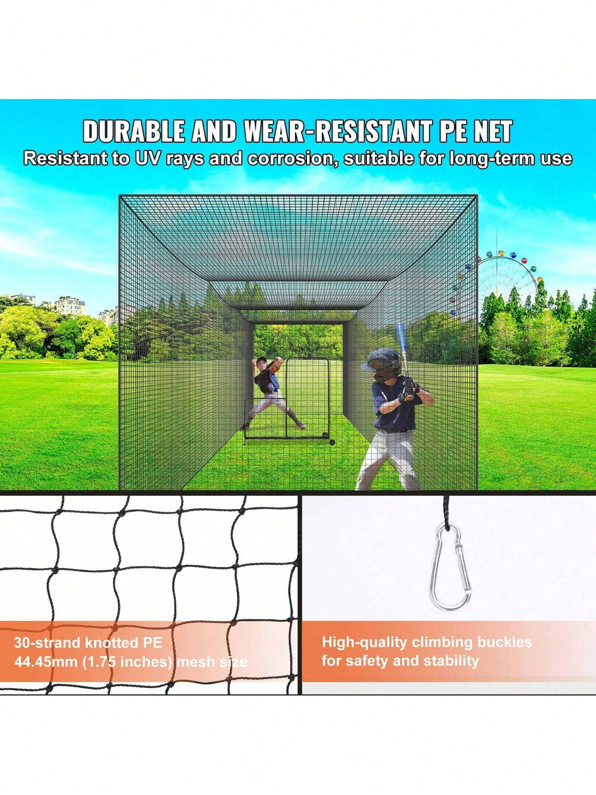 Baseball Batting Netting, Professional Softball Baseball Batting Hitting Training Net, Practice Portable Pitching Cage Net With Door & Carry Bag, Heavy Duty Enclosed PE Netting, 35FT (NET ONLY)