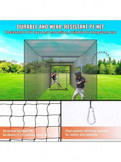 Baseball Batting Netting, Professional Softball Baseball Batting Hitting Training Net, Practice Portable Pitching Cage Net With Door & Carry Bag, Heavy Duty Enclosed PE Netting, 35FT (NET ONLY)