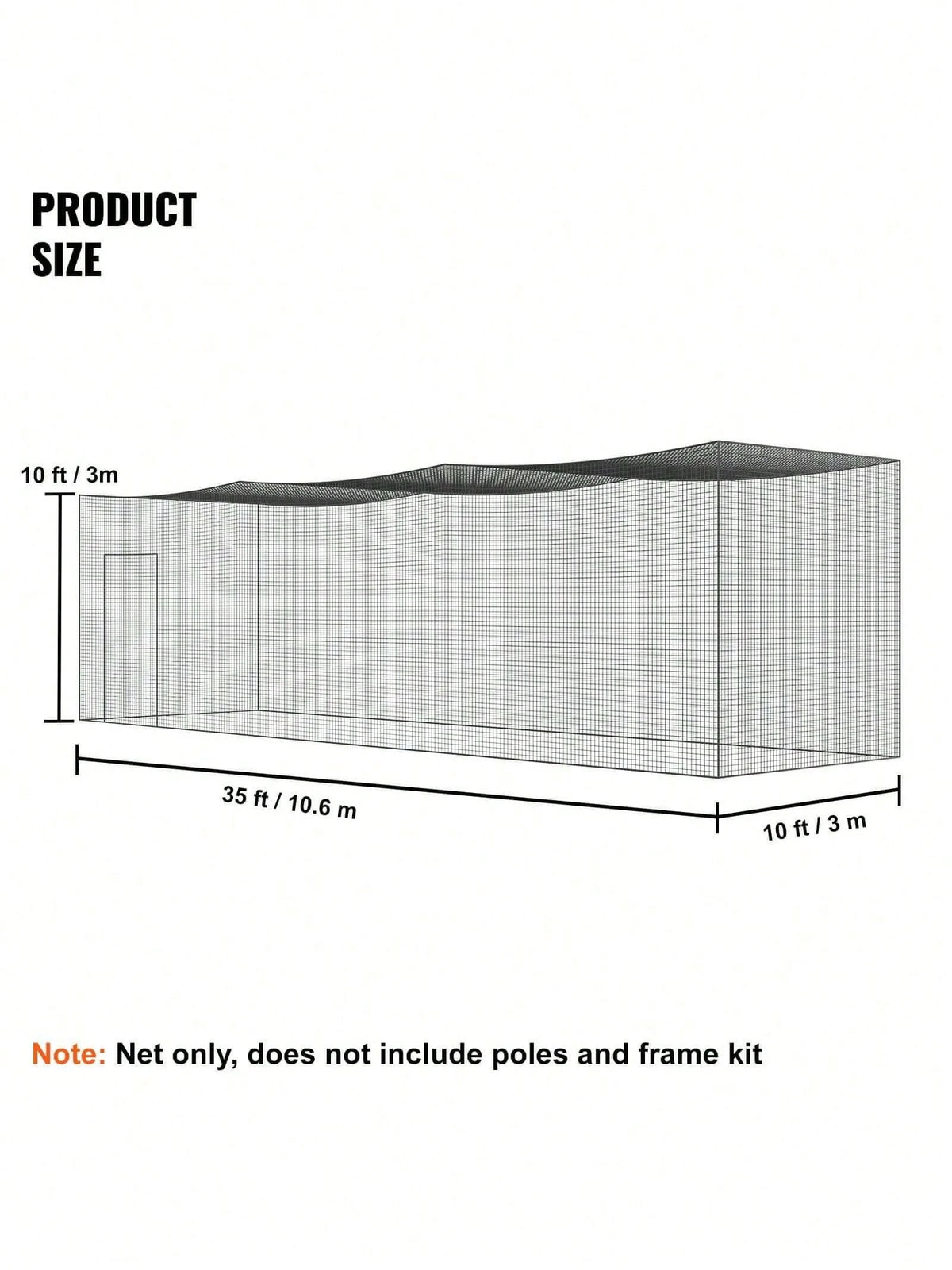 Baseball Batting Netting, Professional Softball Baseball Batting Hitting Training Net, Practice Portable Pitching Cage Net With Door & Carry Bag, Heavy Duty Enclosed PE Netting, 35FT (NET ONLY)