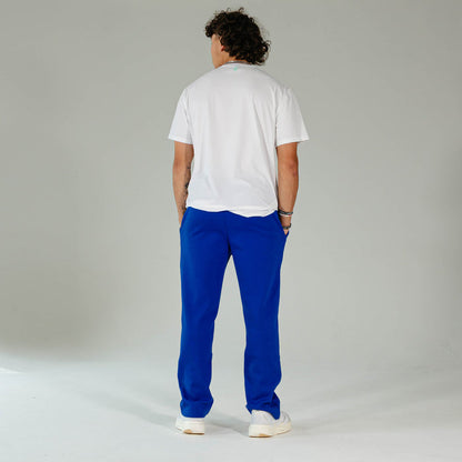 Adult model wearing Blue Baseline Straight Leg sweatpants