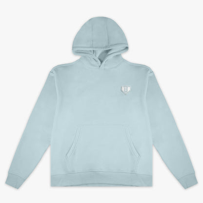 Blue Baseline youth hoodie — front view