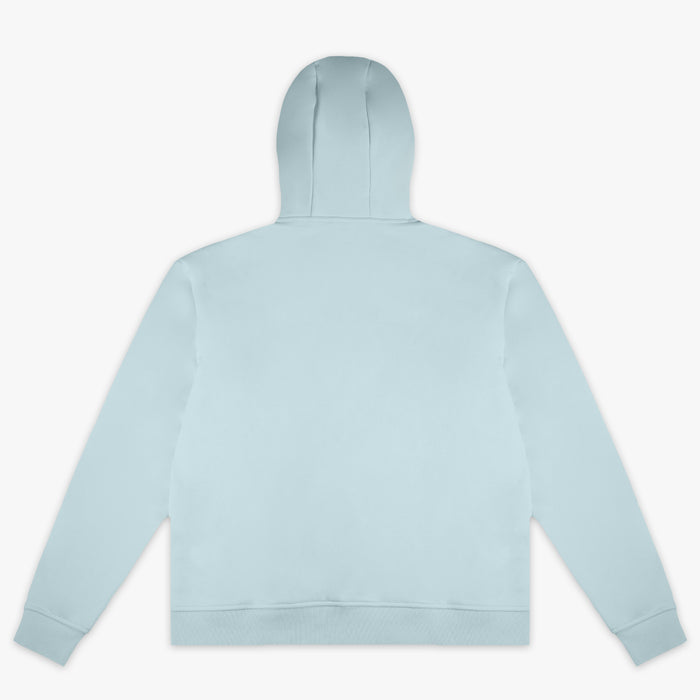 Blue Baseline youth hoodie — back view