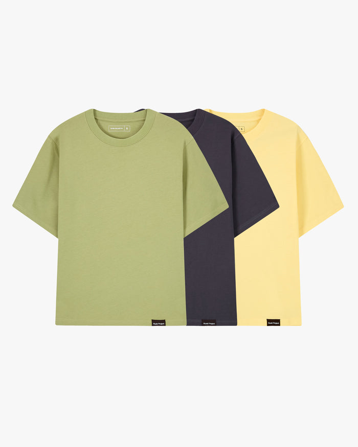 Basic Tee Yellow/Green/Ash 3xPack