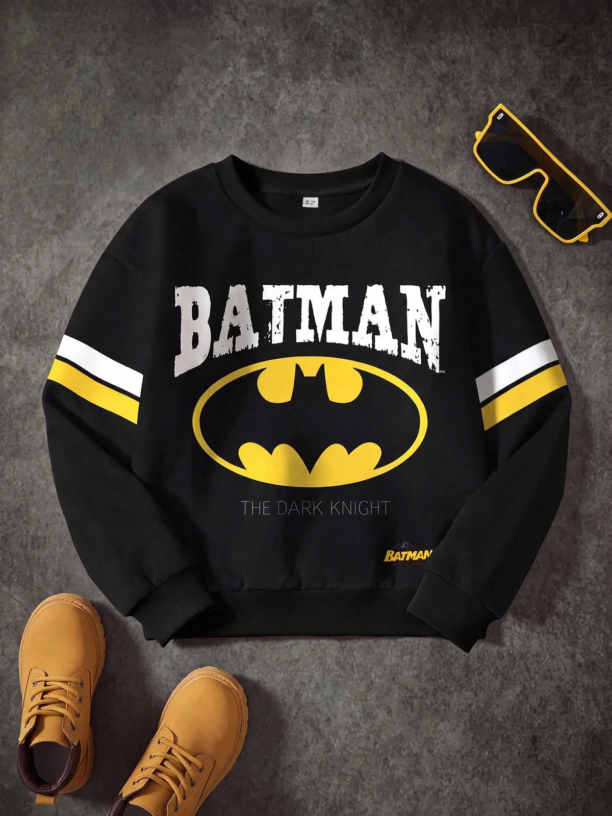 BATMAN X Young Boy Casual Bat & Letter Graphic Crew Neck Sweatshirt, Autumn Sweater For Boy Toddler Boy Sweatshirt Sweatshirts For Boys Fall Winter