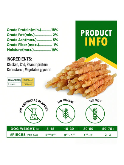 Beloved Pets Cod Sticks Dog Treats Chicken Wrapped- Natural Rawhide- Free & Grain Free Long Lasting Chews For Large & Small Dogs- Support Healthy Teeth & Skin Coat- Lab Tested In The USA