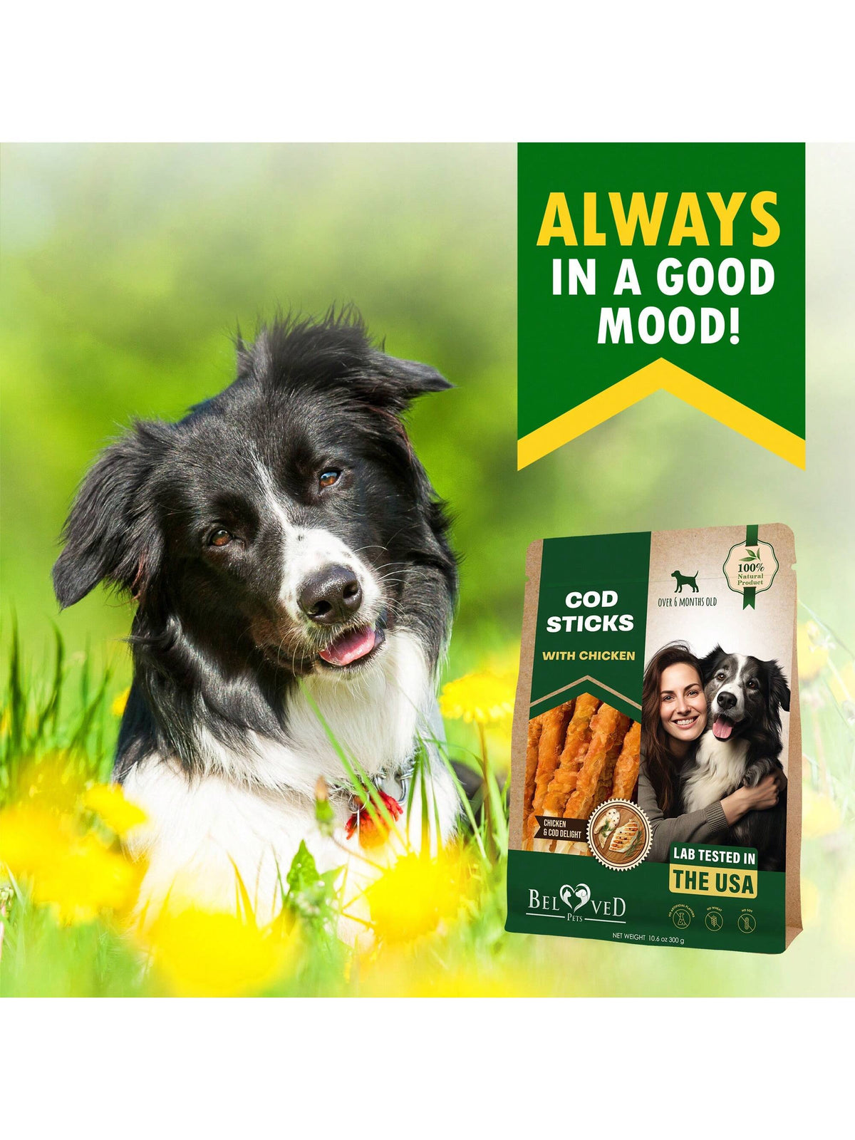 Beloved Pets Cod Sticks Dog Treats Chicken Wrapped- Natural Rawhide- Free & Grain Free Long Lasting Chews For Large & Small Dogs- Support Healthy Teeth & Skin Coat- Lab Tested In The USA