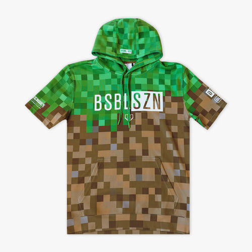 Multi-Color BL101 X Minecraft BSBL-SZN V3 Grass Block short sleeve hoodie — front view