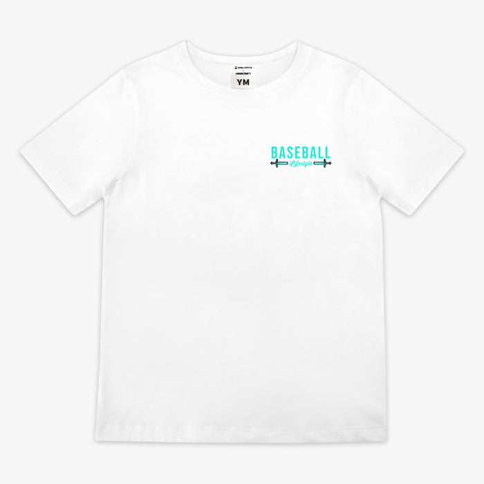 White youth graphic tee with "BL101 X Minecraft Diamond Sword Authentic" design — front view