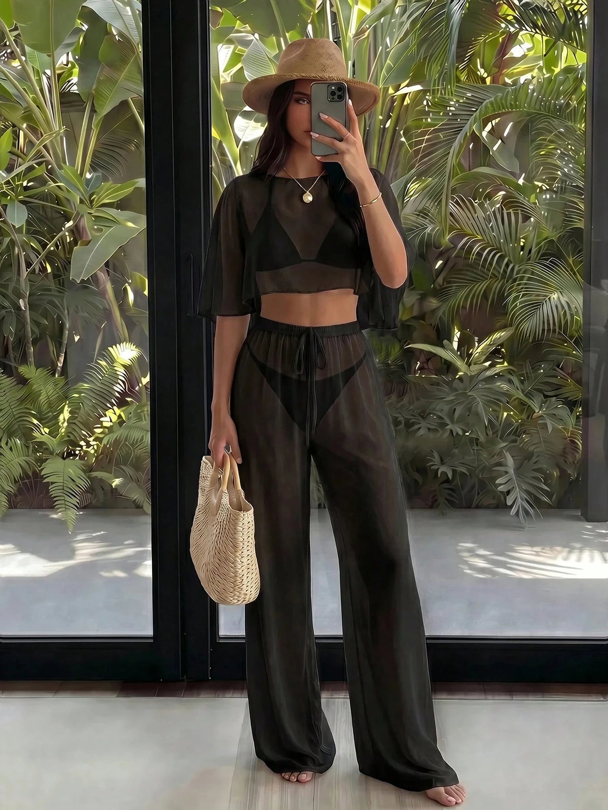 Bonvoyette 26SS Spring/Summer Vacation Exquisite Elegant Off-Shoulder Top And Pants Two Pieces Set