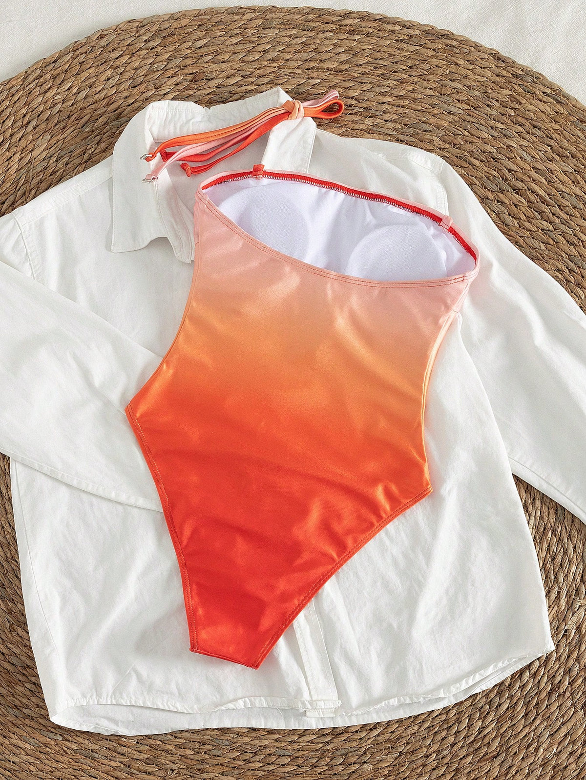 Bonvoyette Summer Vacation Gradient Print Detachable Strap Bandeau One-Piece Swimsuit