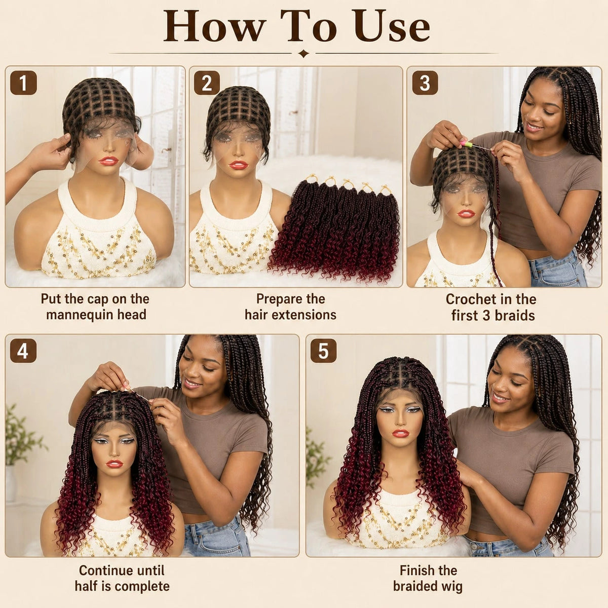Braided Wig Cap Kit With Crochet Hook – DIY Crochet Wig Cap Set, Square Part Braiding Cap, Includes Wig Caps & Hook For Easy Hair Installation & Protective Styling