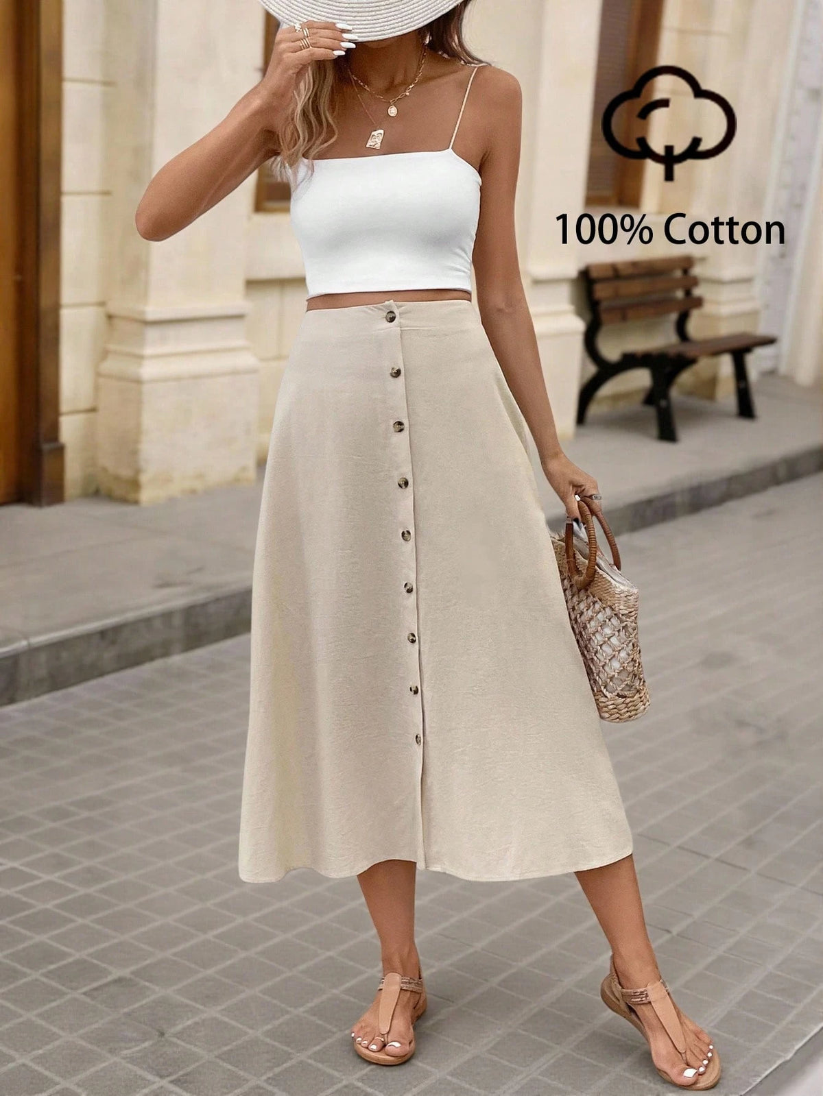 Brillora Button Front Flare Skirt