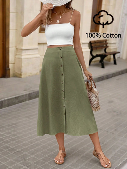 Brillora Button Front Flare Skirt