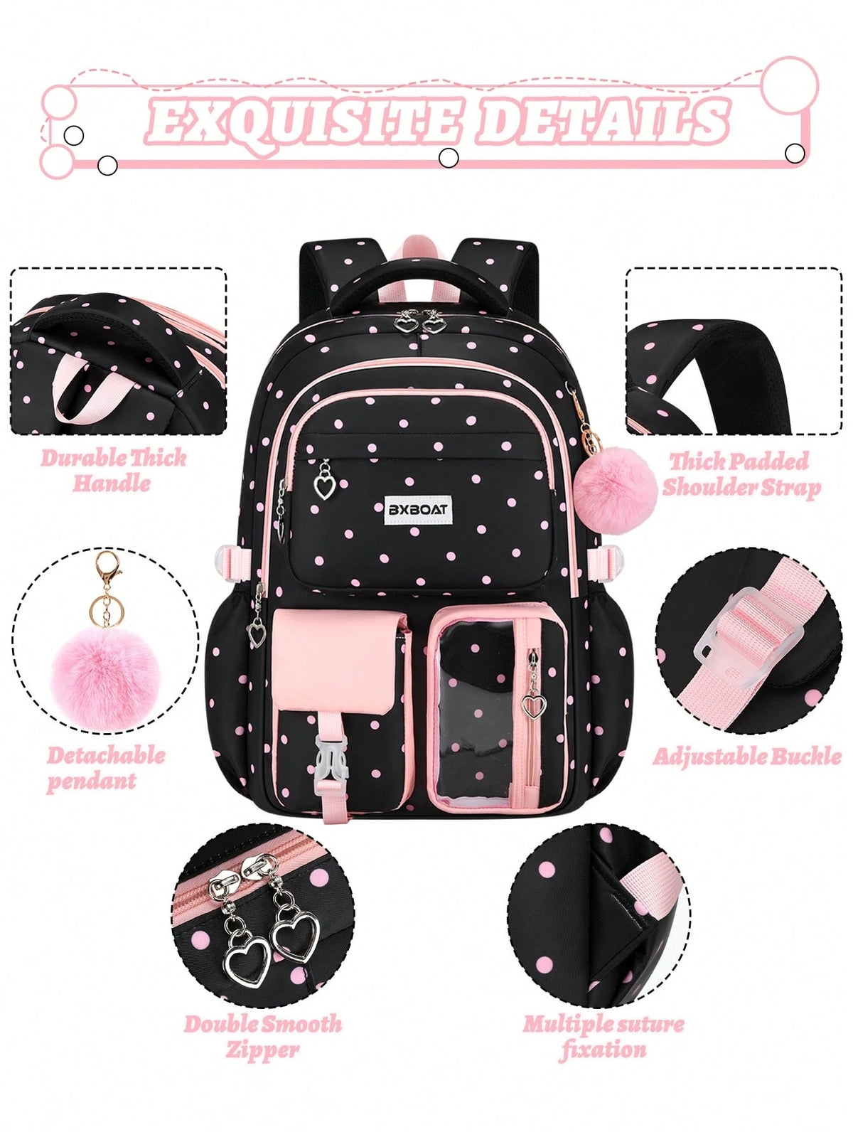BXboat 3pcs/Set Strawberry Backpack Set For Teenage Girls, Including Backpack, Lunch Bag And Pencil Case, Lightweight & Cute Design, 15.6" Laptop Backpack With Trolley Handle, Suitable For School, Out