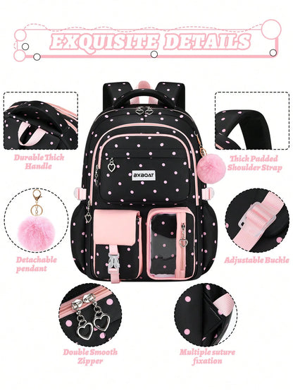 BXboat 3pcs/Set Strawberry Backpack Set For Teenage Girls, Including Backpack, Lunch Bag And Pencil Case, Lightweight & Cute Design, 15.6" Laptop Backpack With Trolley Handle, Suitable For School, Out