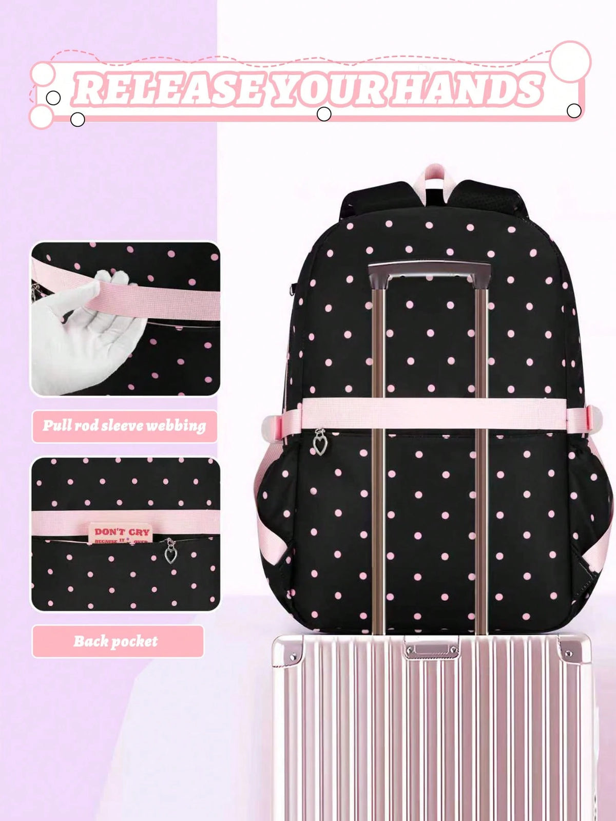 BXboat 3pcs/Set Strawberry Backpack Set For Teenage Girls, Including Backpack, Lunch Bag And Pencil Case, Lightweight & Cute Design, 15.6" Laptop Backpack With Trolley Handle, Suitable For School, Out